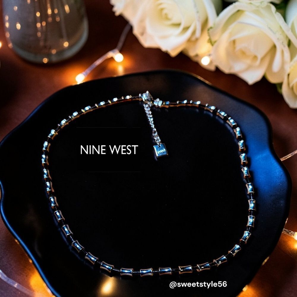 NINE WEST Black And Silver Concave Cylinder Beaded Necklace CLASSIC CHIC!